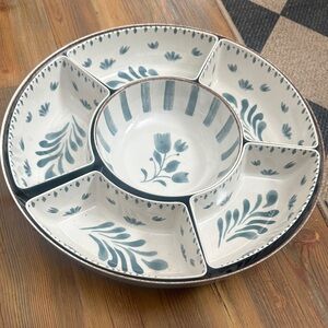 Blue Floral Ceramic Sectioned Serving Platter